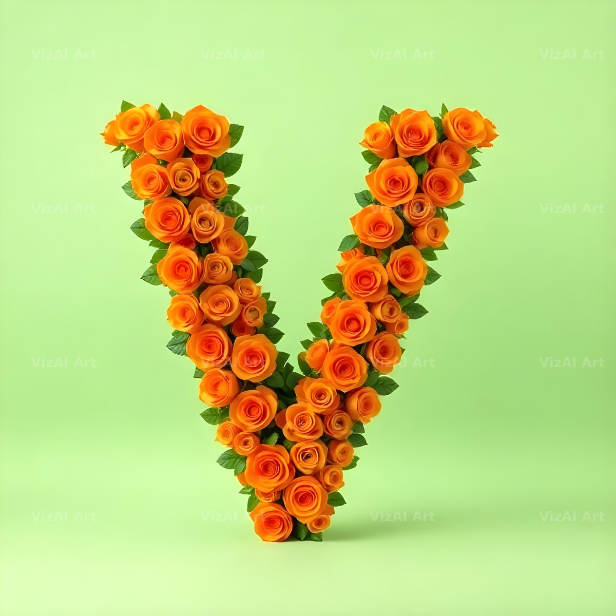 Orange Rose Bloom alphabet letter V