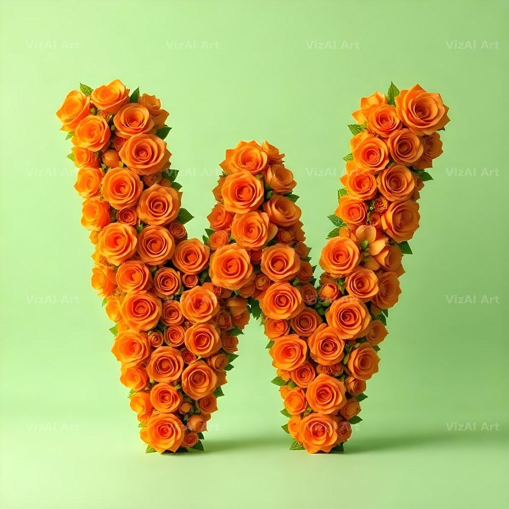 Orange Rose Bloom alphabet letter W