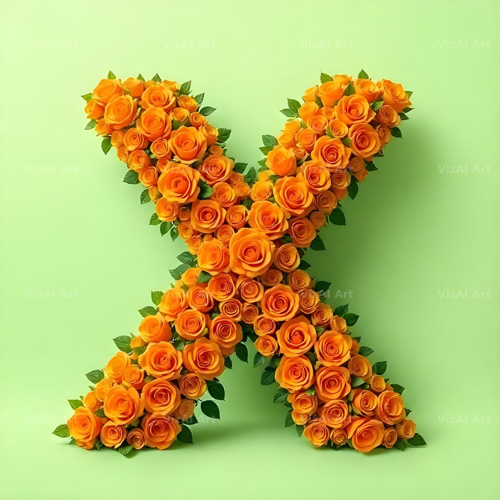 Orange Rose Bloom alphabet letter X