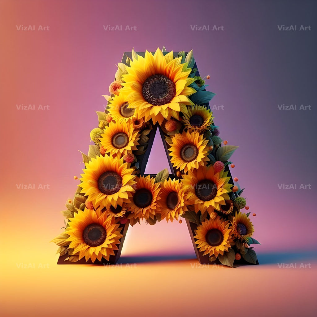 Ornate Sunflower Scroll alphabet letter A