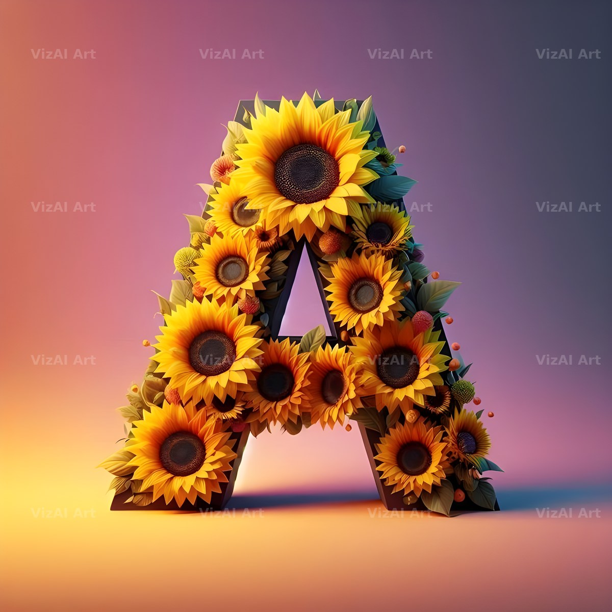 Ornate Sunflower Scroll alphabet letter A