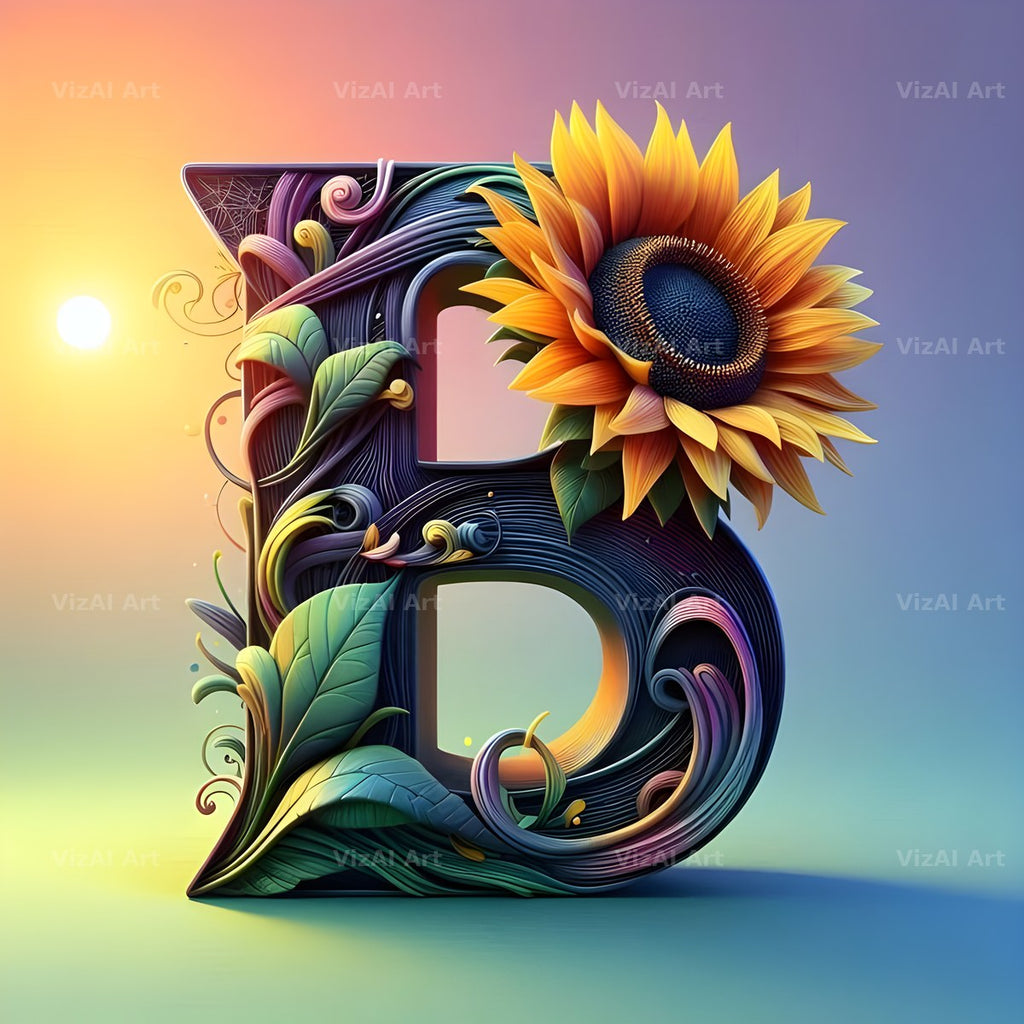 Ornate Sunflower Scroll alphabet letter B