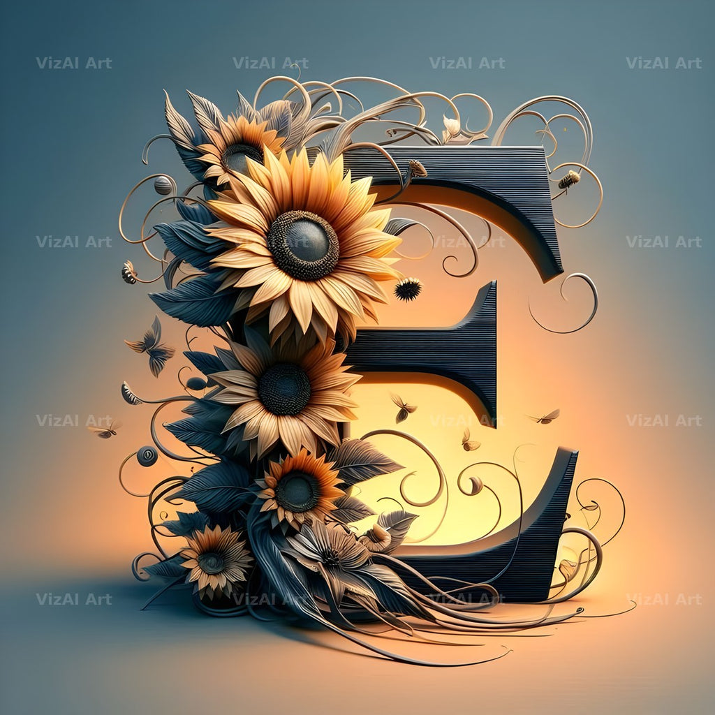 Ornate Sunflower Scroll alphabet letter E