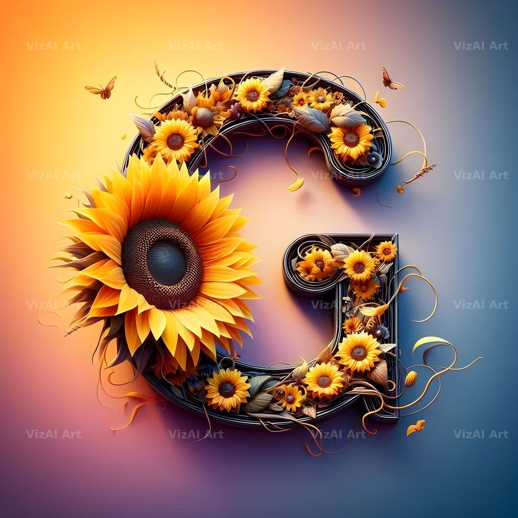 Ornate Sunflower Scroll alphabet letter G