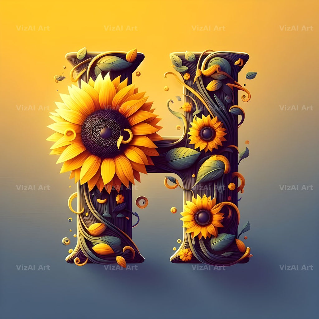 Ornate Sunflower Scroll alphabet letter H