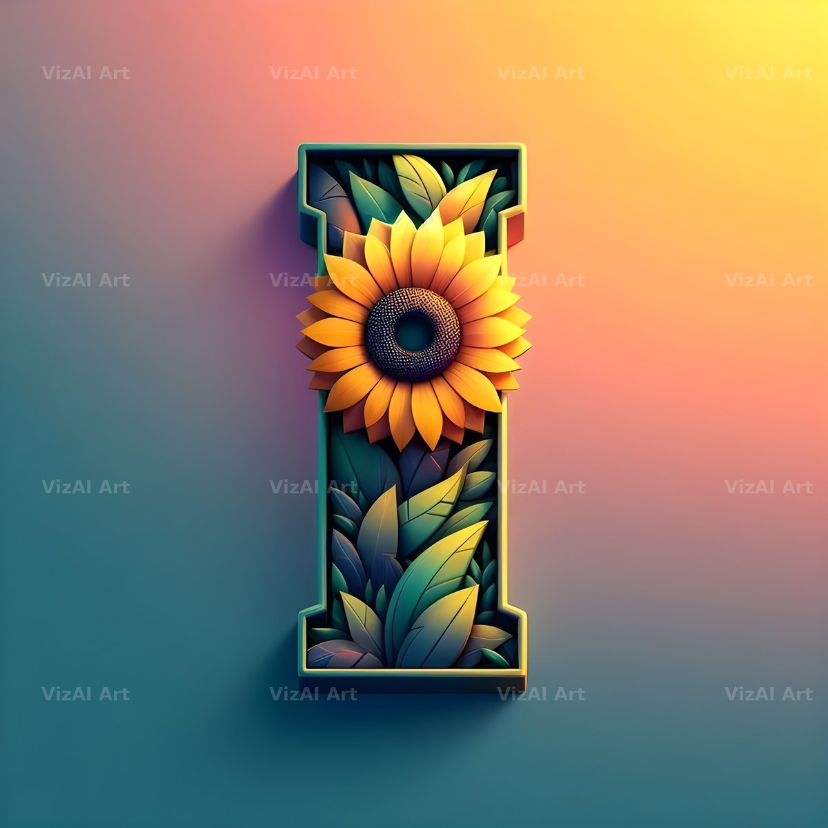 Ornate Sunflower Scroll alphabet letter I