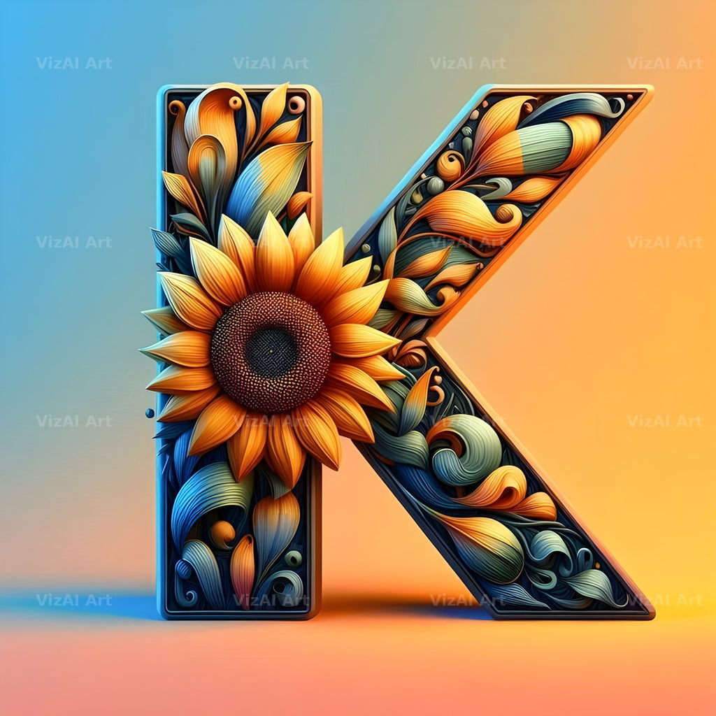 Ornate Sunflower Scroll alphabet letter K