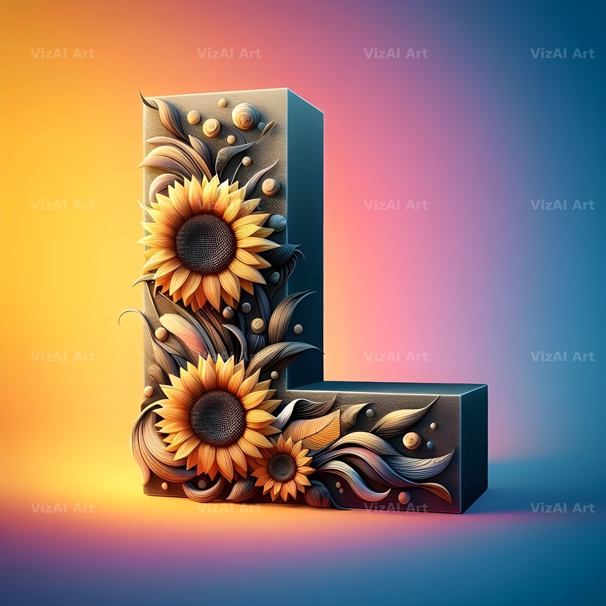 Ornate Sunflower Scroll alphabet letter L