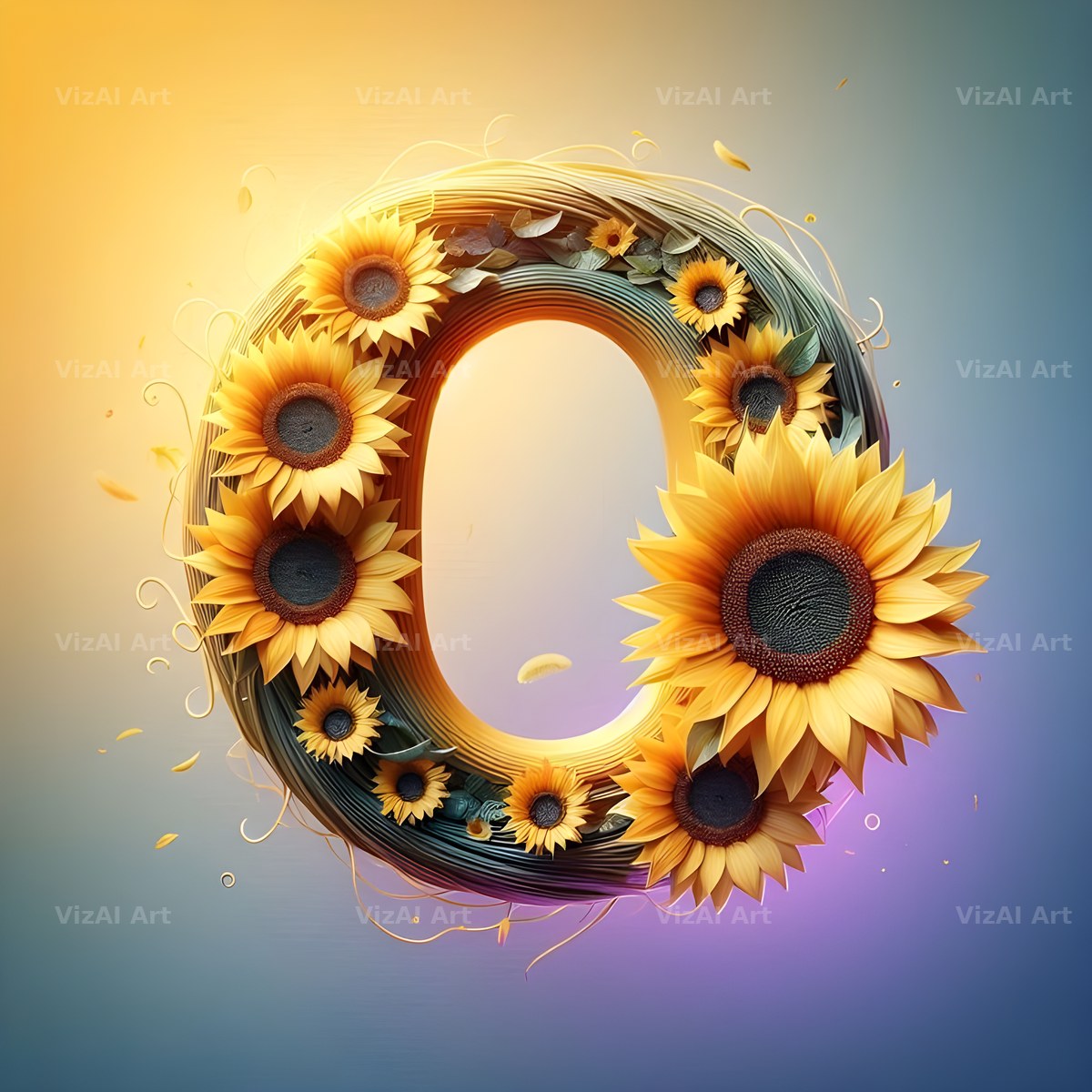 Ornate Sunflower Scroll alphabet letter O