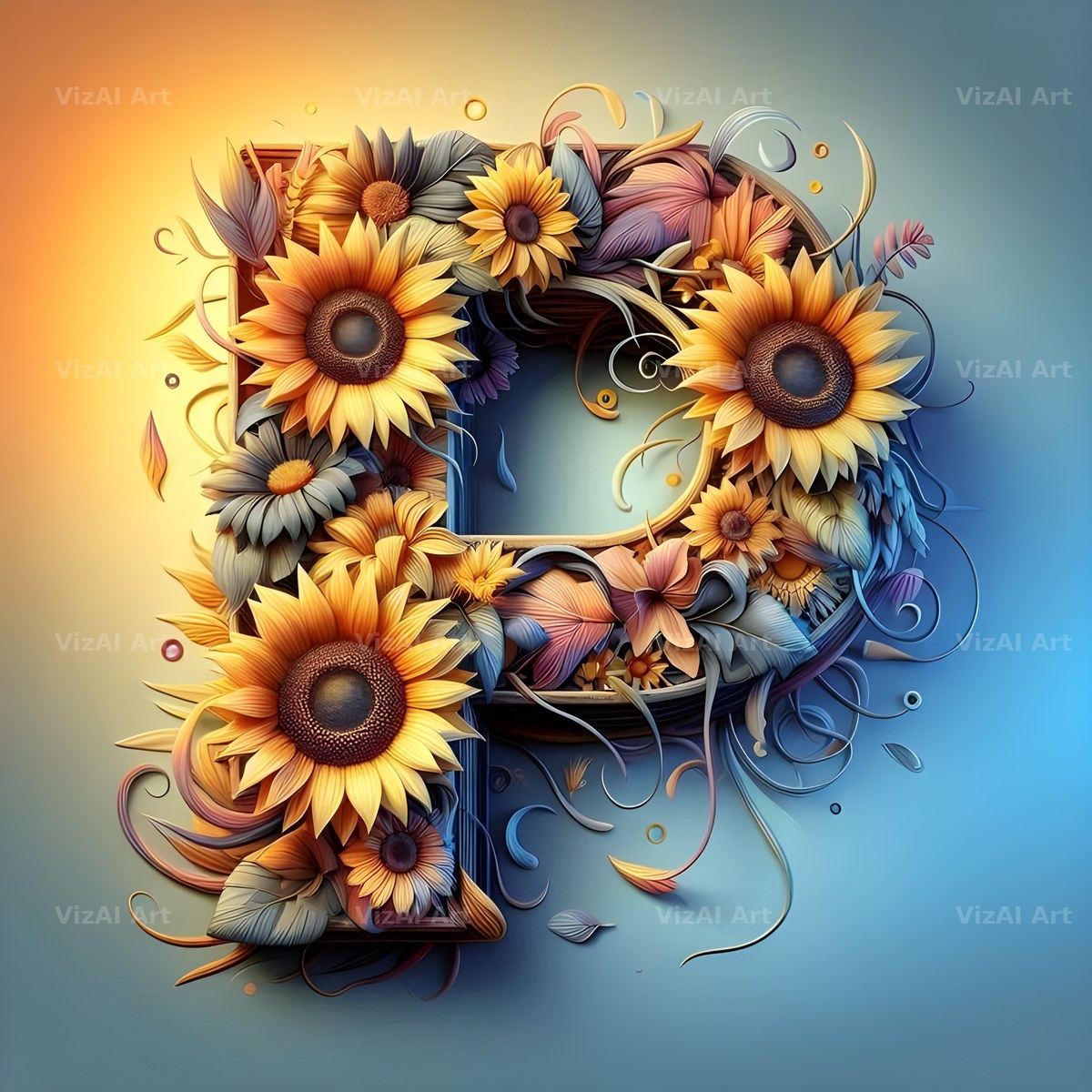 Ornate Sunflower Scroll alphabet letter P