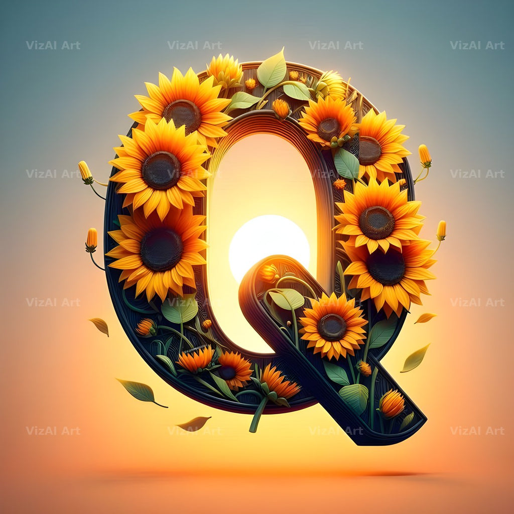 Ornate Sunflower Scroll alphabet letter Q