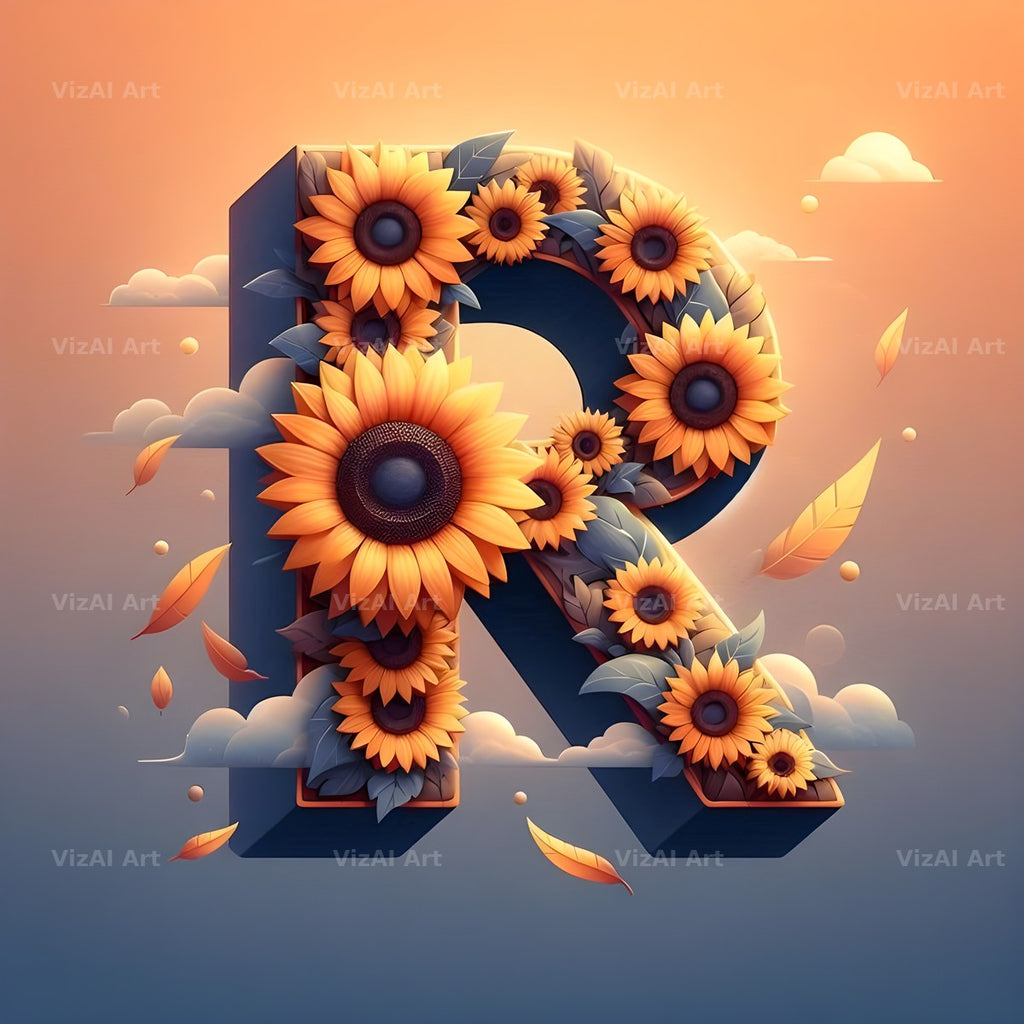 Ornate Sunflower Scroll alphabet letter R
