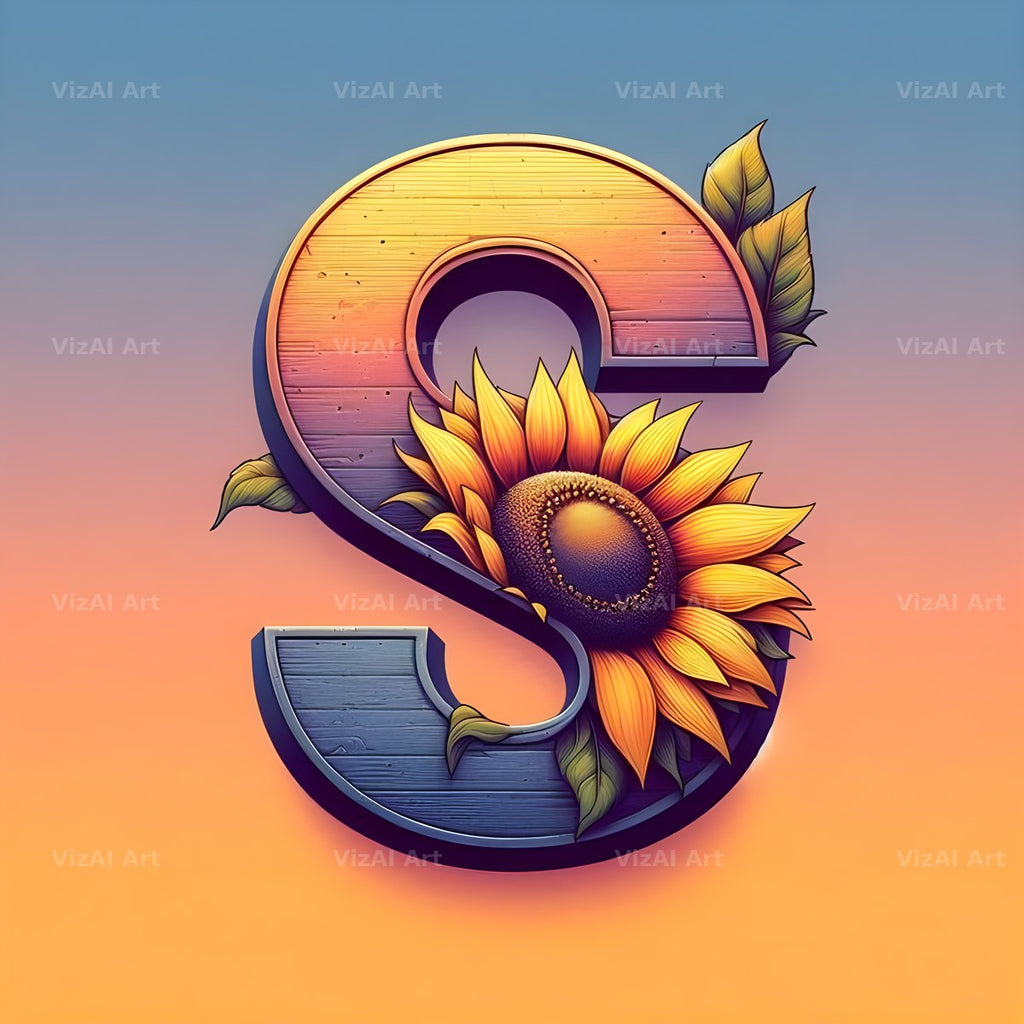 Ornate Sunflower Scroll alphabet letter S