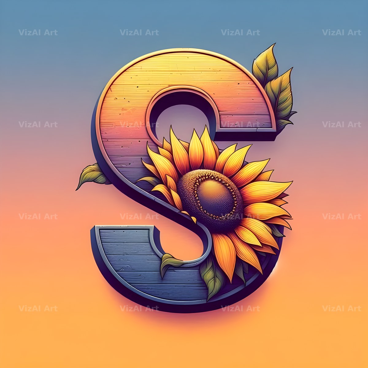 Ornate Sunflower Scroll alphabet letter S