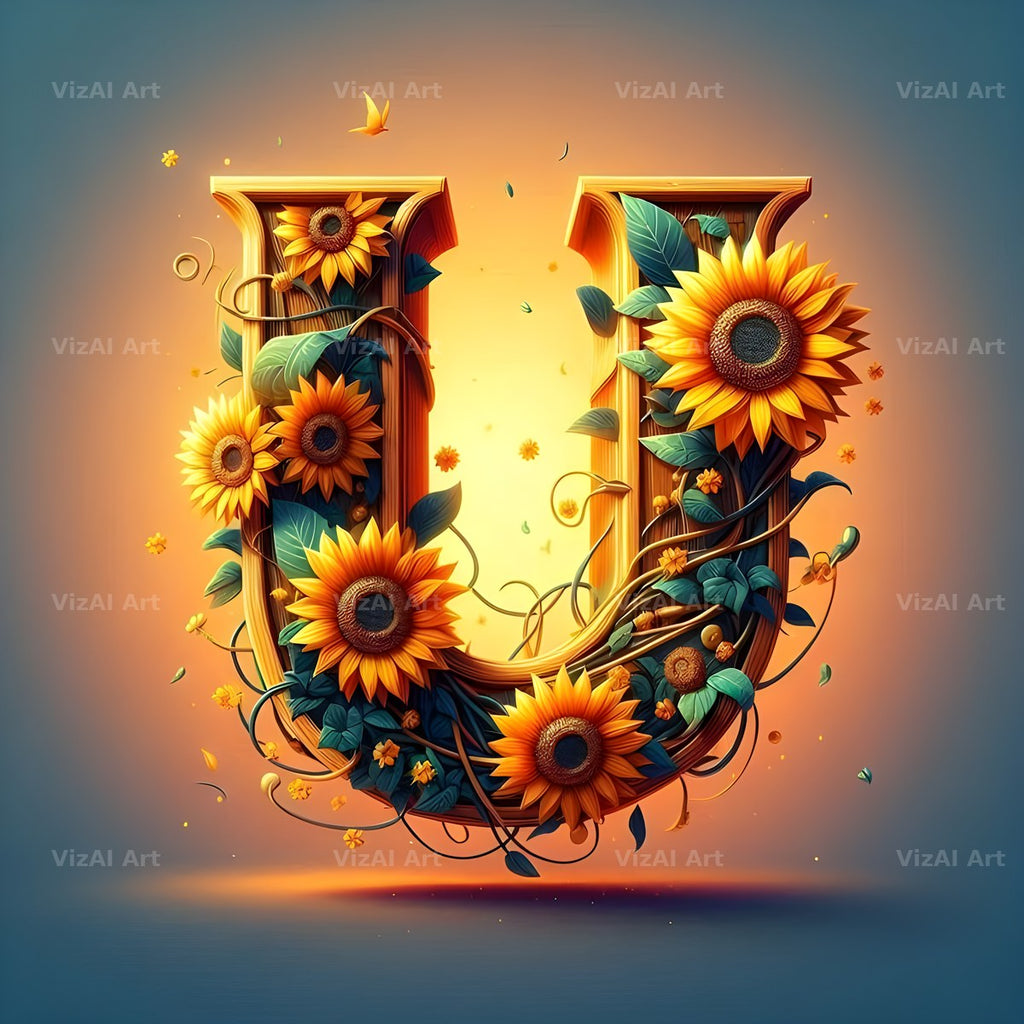 Ornate Sunflower Scroll alphabet letter U