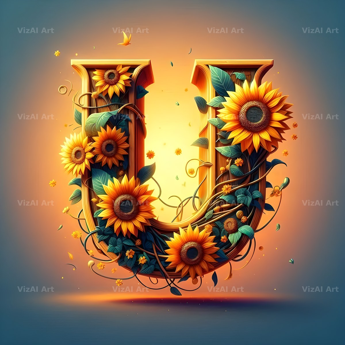 Ornate Sunflower Scroll alphabet letter U