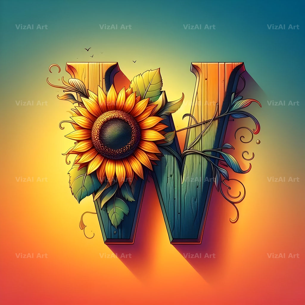 Ornate Sunflower Scroll alphabet letter W