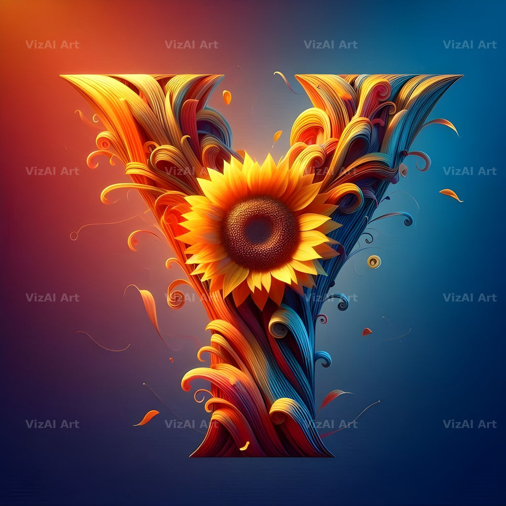 Ornate Sunflower Scroll alphabet letter Y