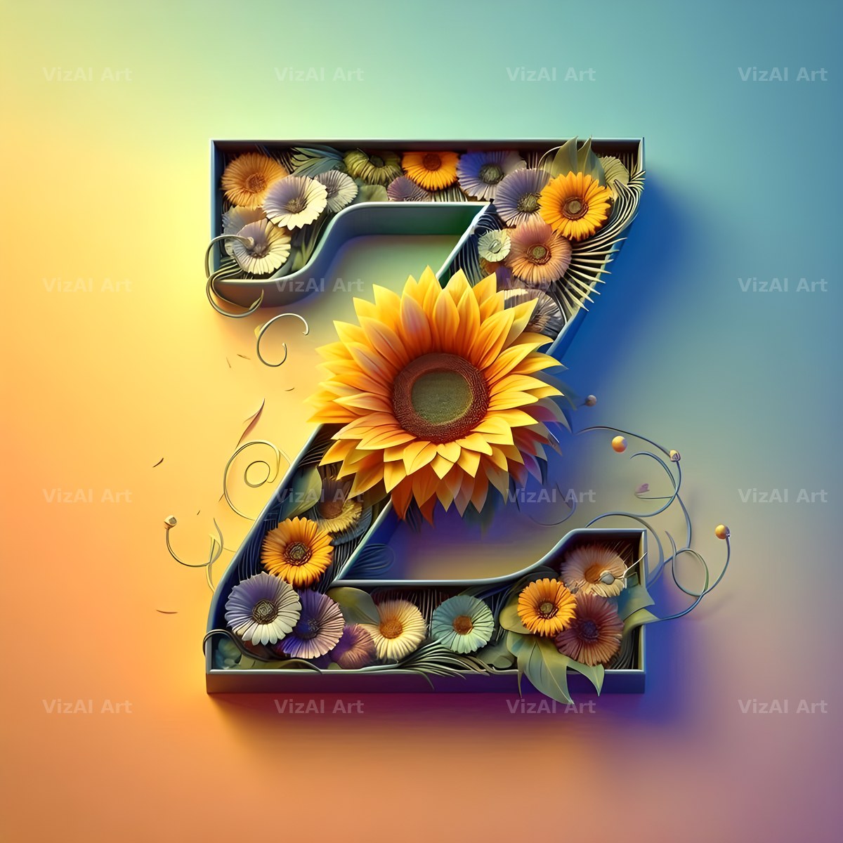 Ornate Sunflower Scroll alphabet letter Z