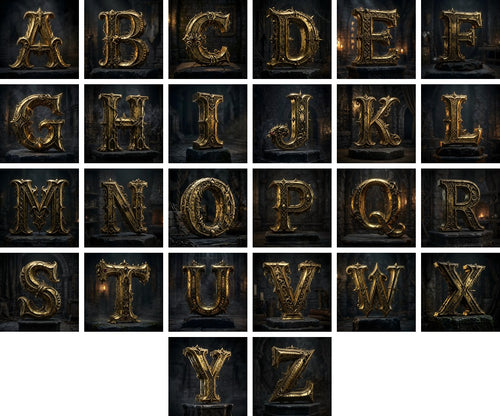 Baroque Gold Ornament alphabet — all 26 letters