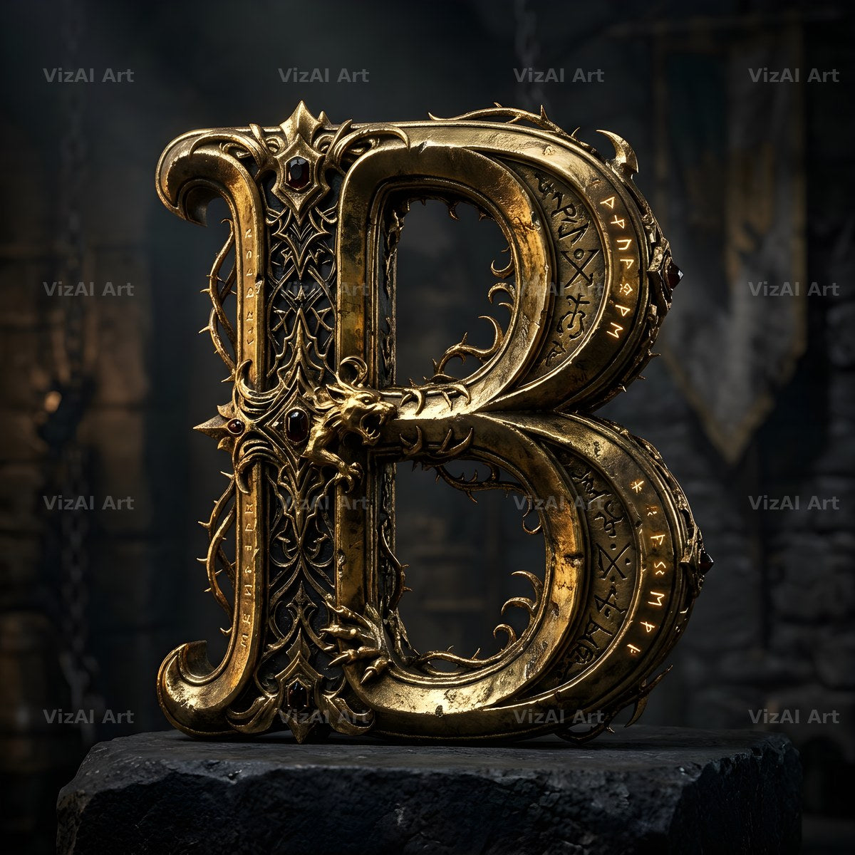 Baroque Gold Ornament alphabet letter B