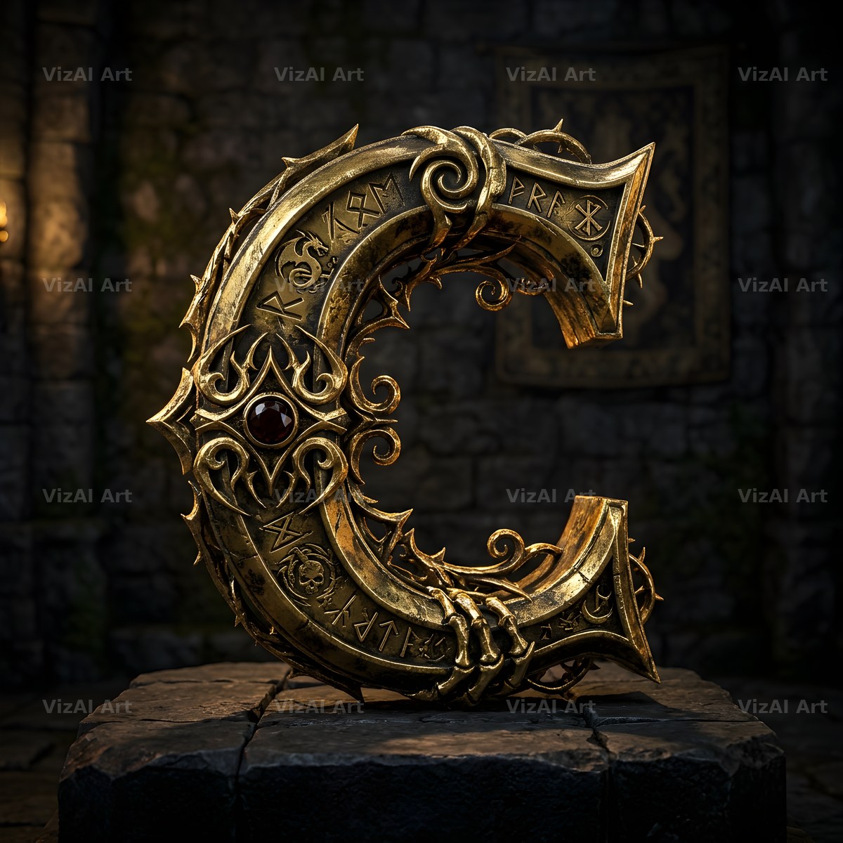 Baroque Gold Ornament alphabet letter C