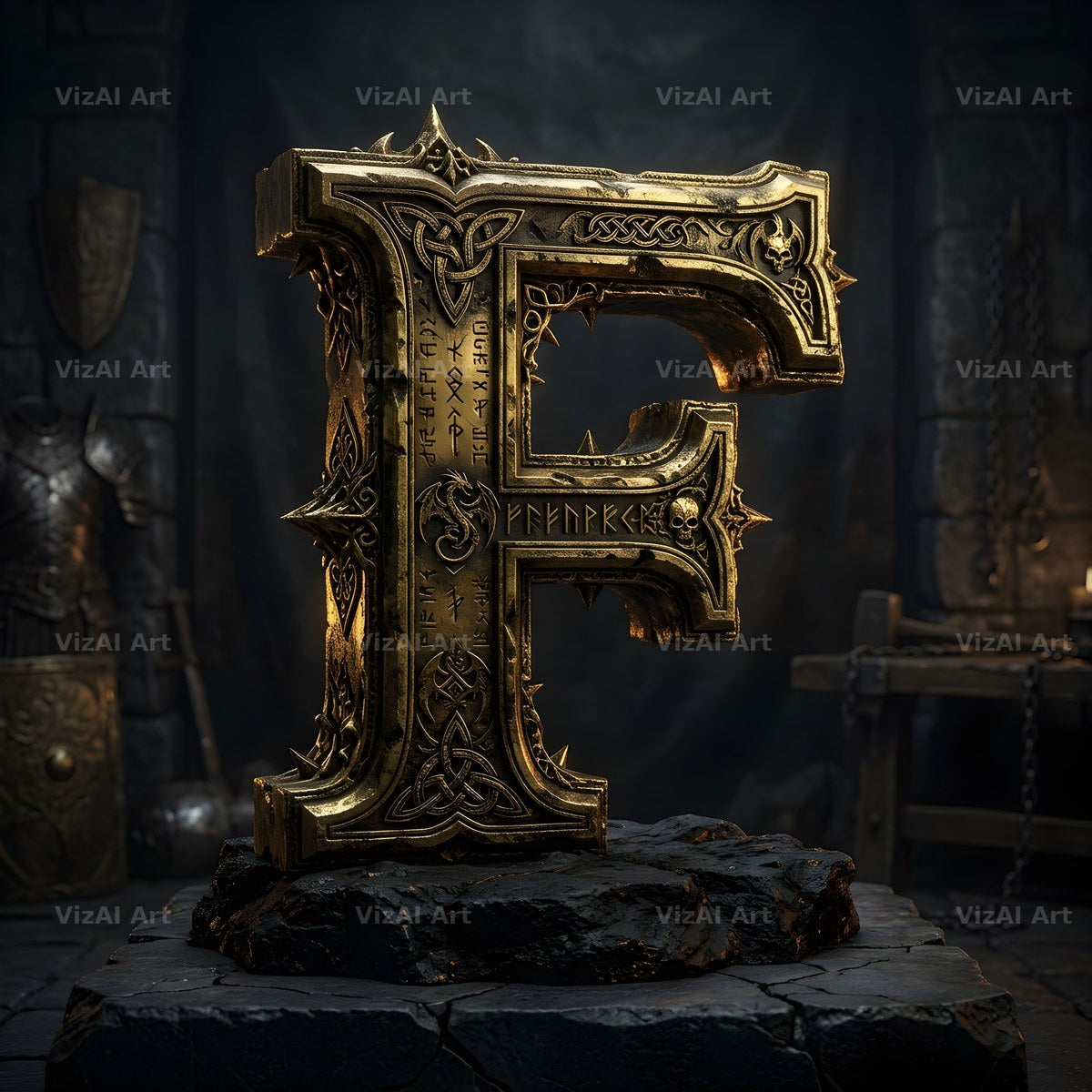 Baroque Gold Ornament alphabet letter F