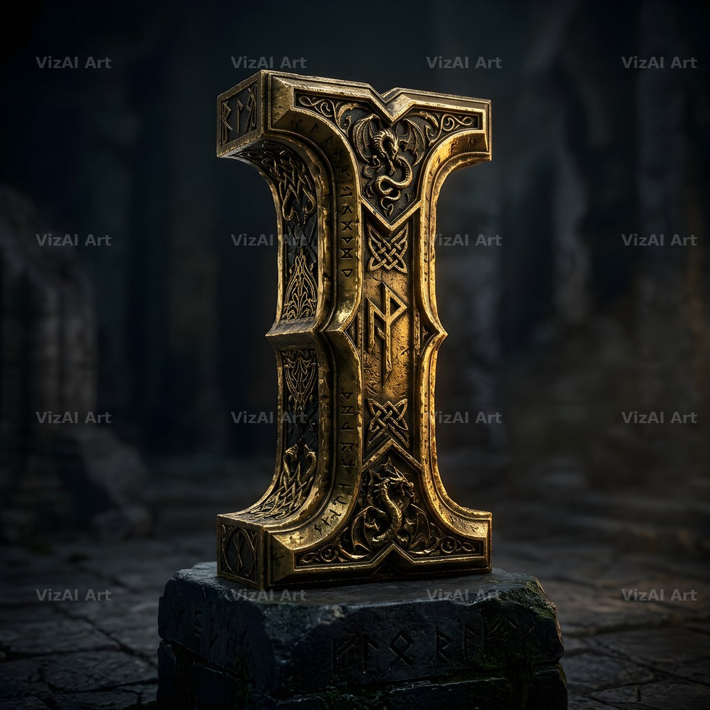 Baroque Gold Ornament alphabet letter I