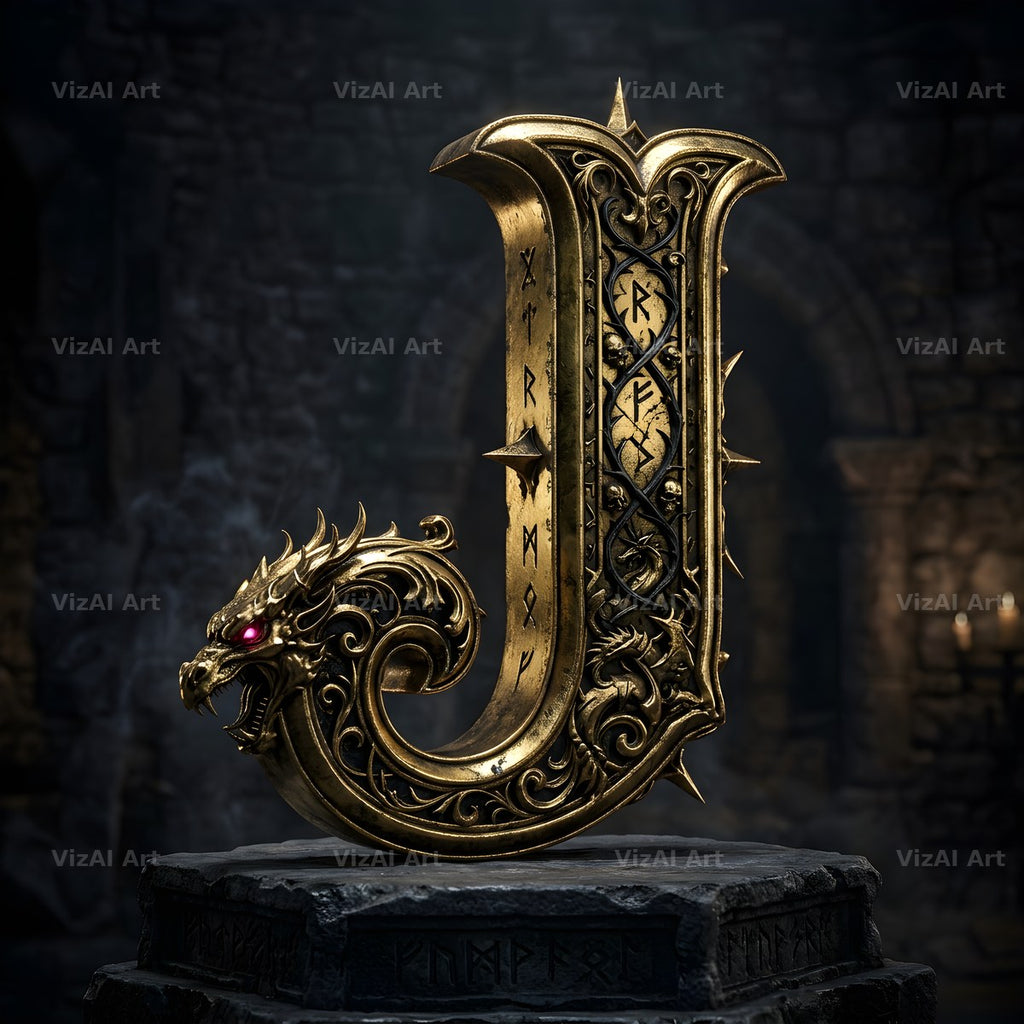 Baroque Gold Ornament alphabet letter J