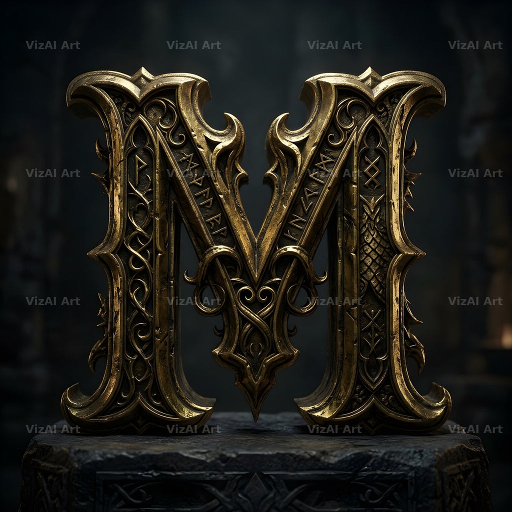Baroque Gold Ornament alphabet letter M