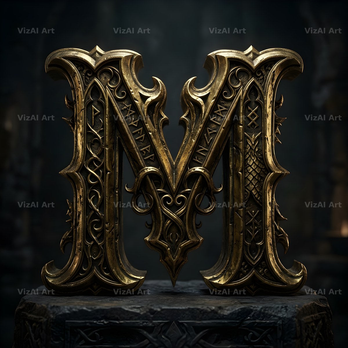 Baroque Gold Ornament alphabet letter M
