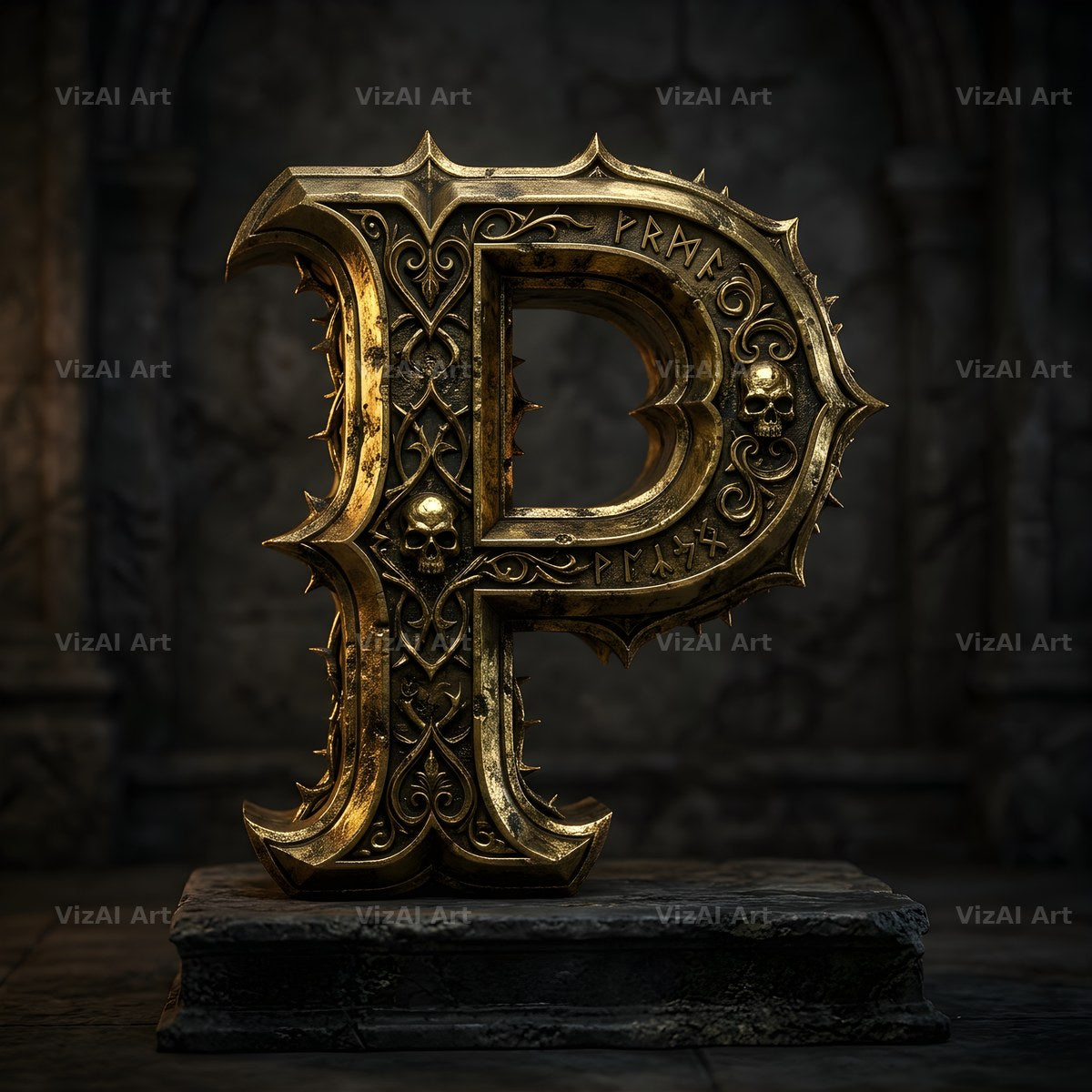 Baroque Gold Ornament alphabet letter P