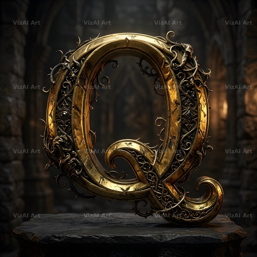 Baroque Gold Ornament alphabet letter Q
