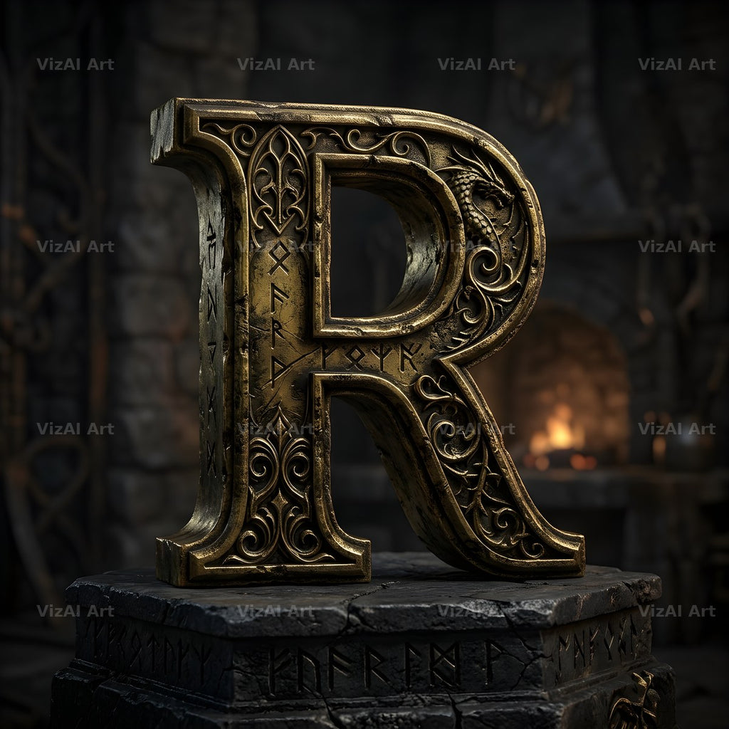 Baroque Gold Ornament alphabet letter R