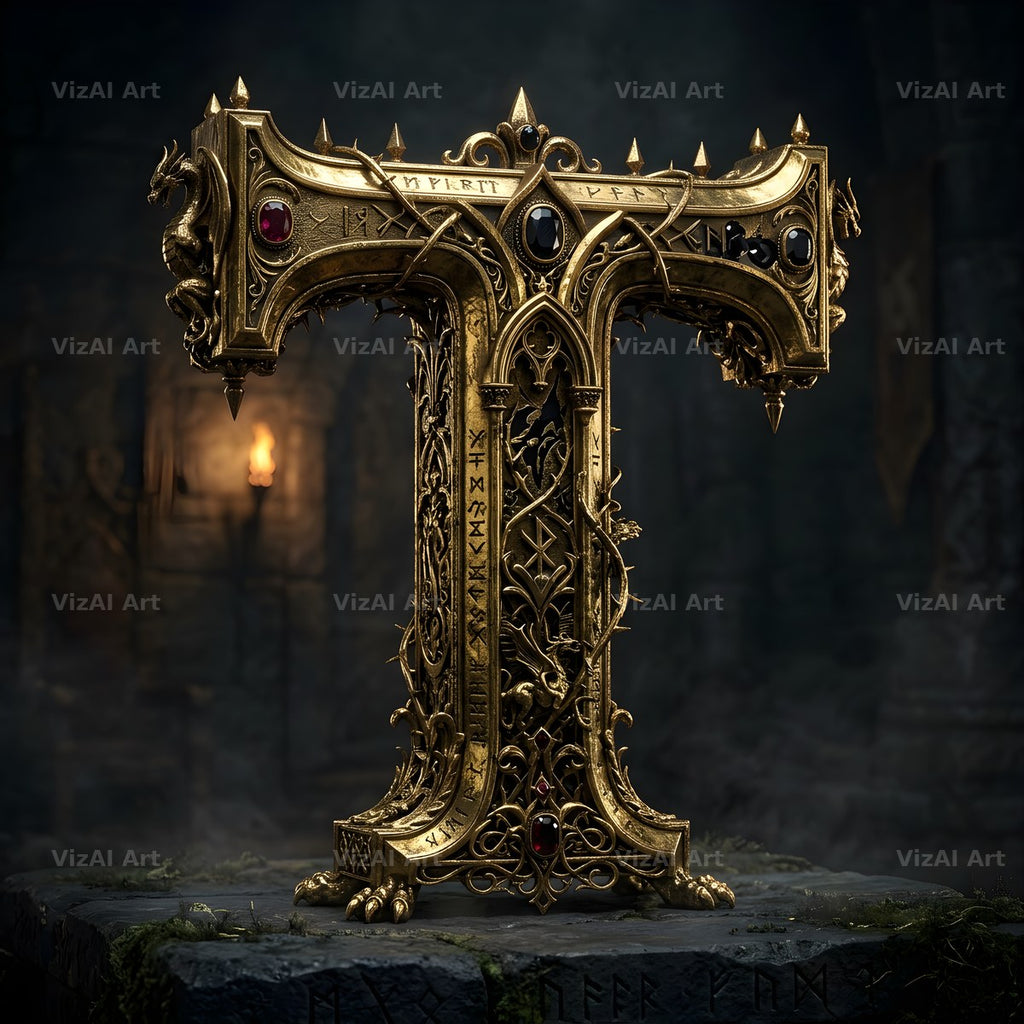 Baroque Gold Ornament alphabet letter T