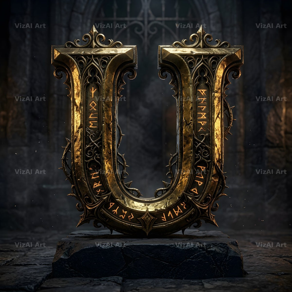 Baroque Gold Ornament alphabet letter U