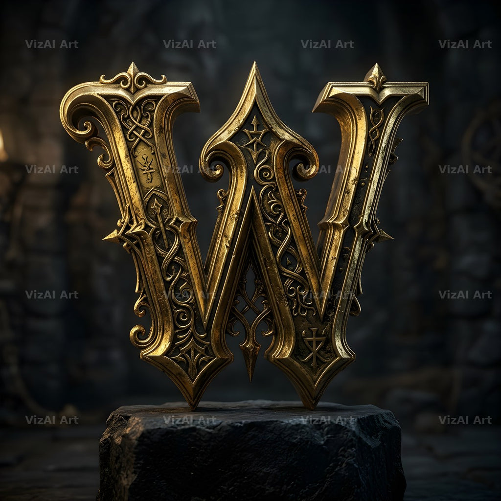 Baroque Gold Ornament alphabet letter W