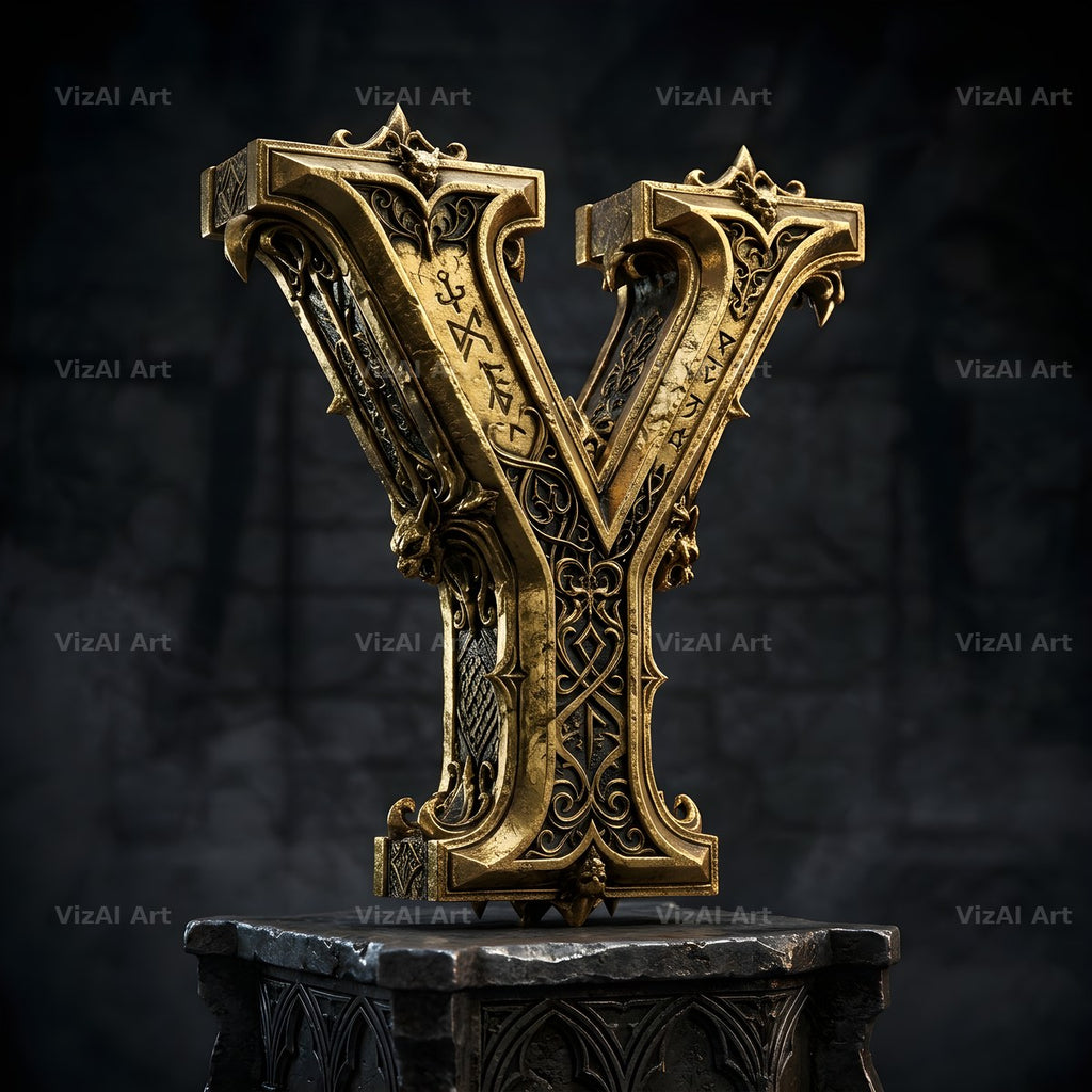 Baroque Gold Ornament alphabet letter Y