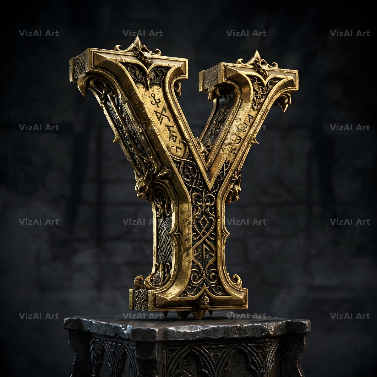 Baroque Gold Ornament alphabet letter Y