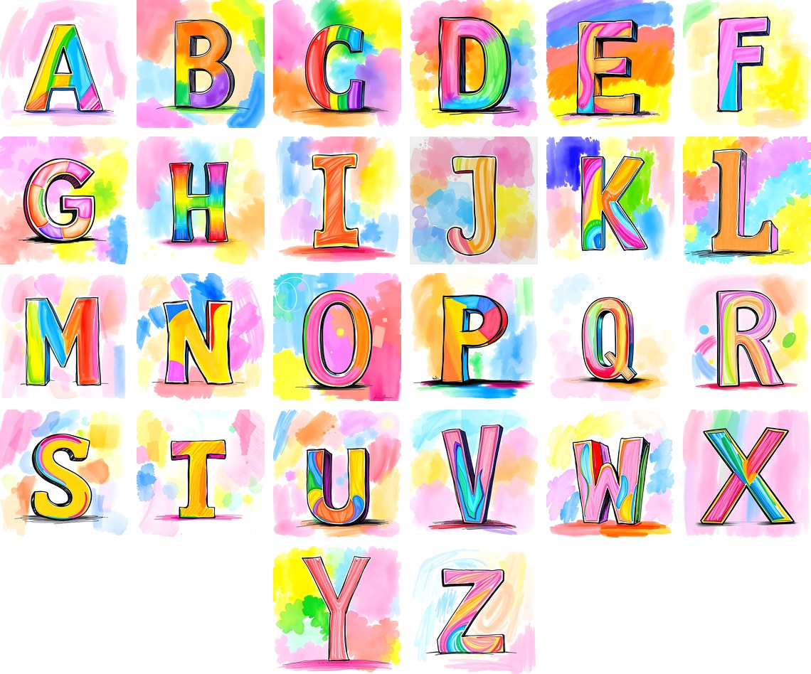 Painted Canvas Colour alphabet — all 26 letters