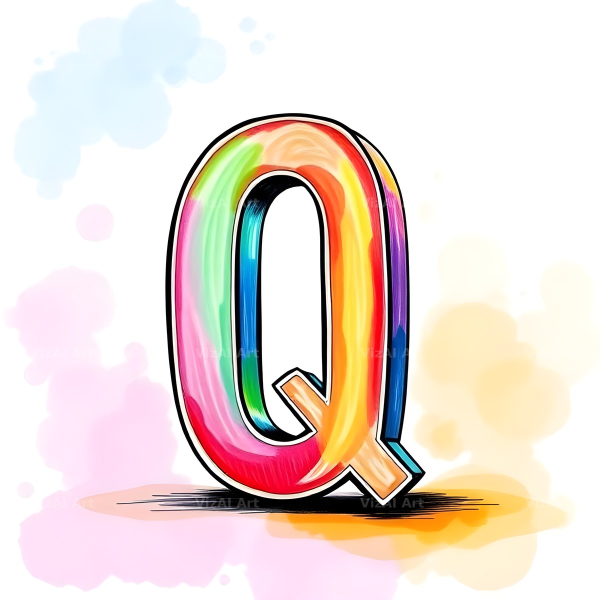 Painted Canvas Colour alphabet letter Q