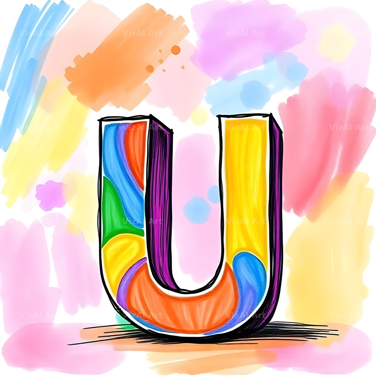 Painted Canvas Colour alphabet letter U