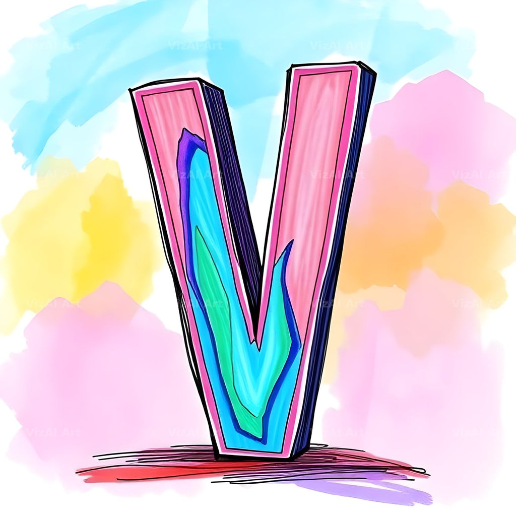 Painted Canvas Colour alphabet letter V