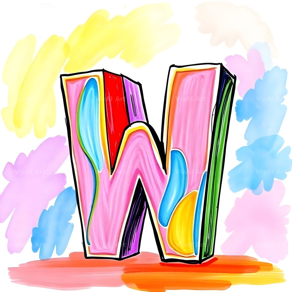 Painted Canvas Colour alphabet letter W