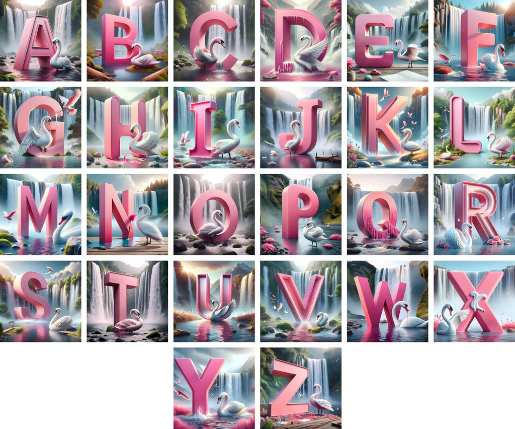 Pink Swan Lake alphabet — all 26 letters