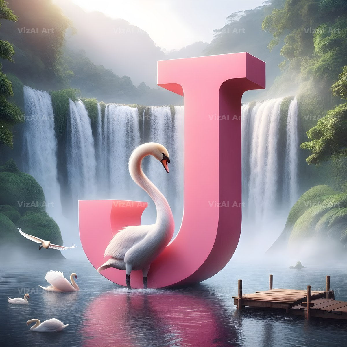 Pink Swan Lake alphabet letter J