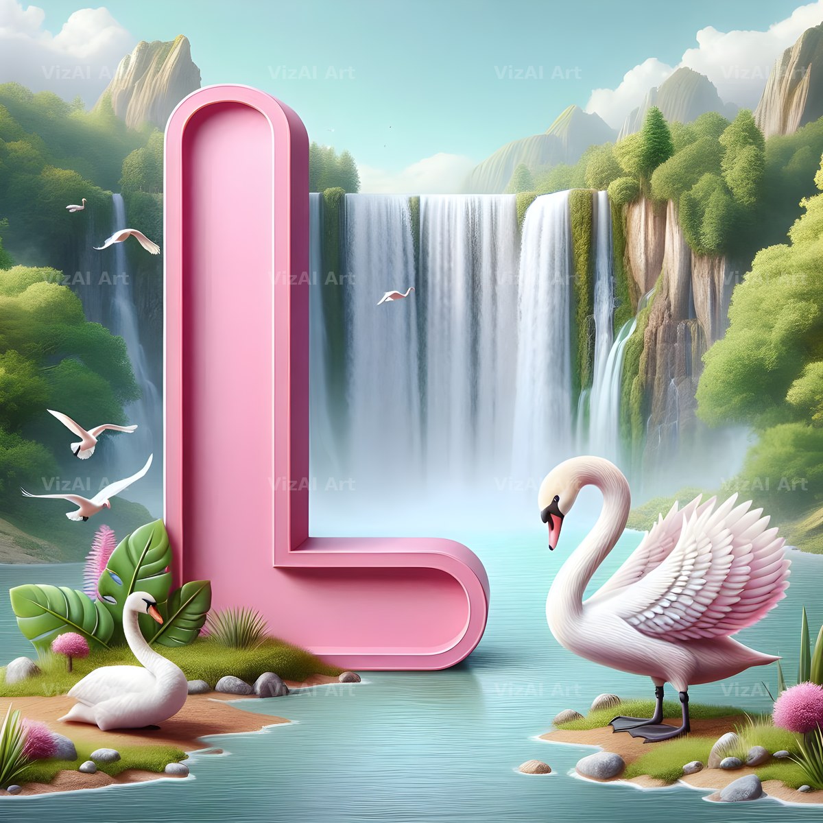 Pink Swan Lake alphabet letter L