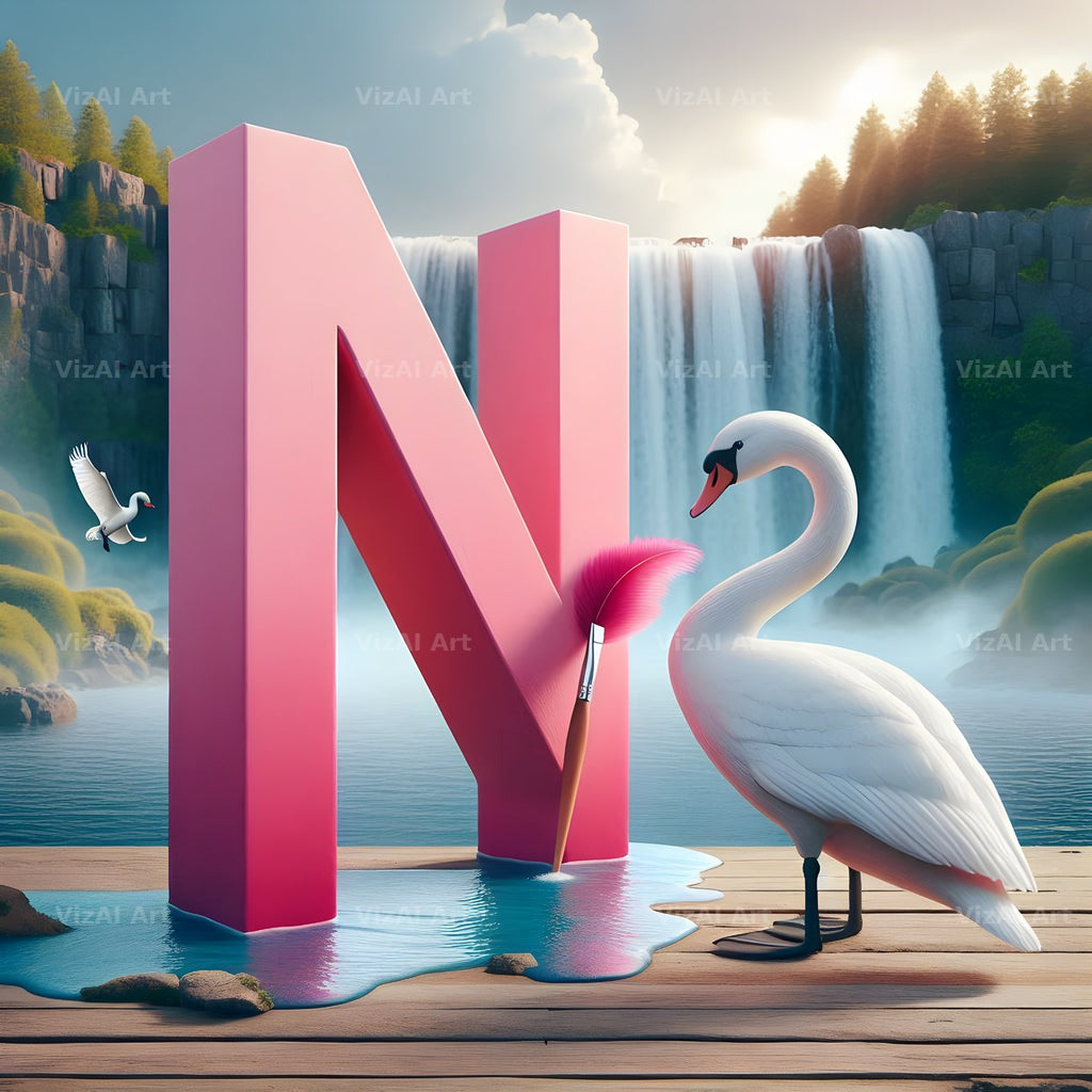 Pink Swan Lake alphabet letter N