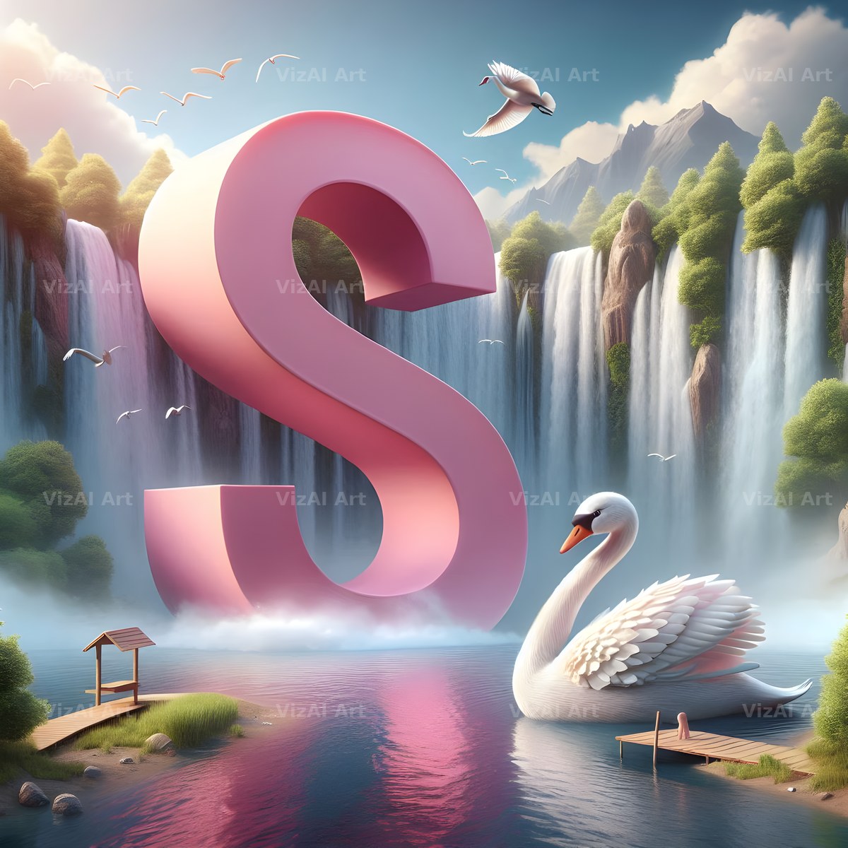 Pink Swan Lake alphabet letter S