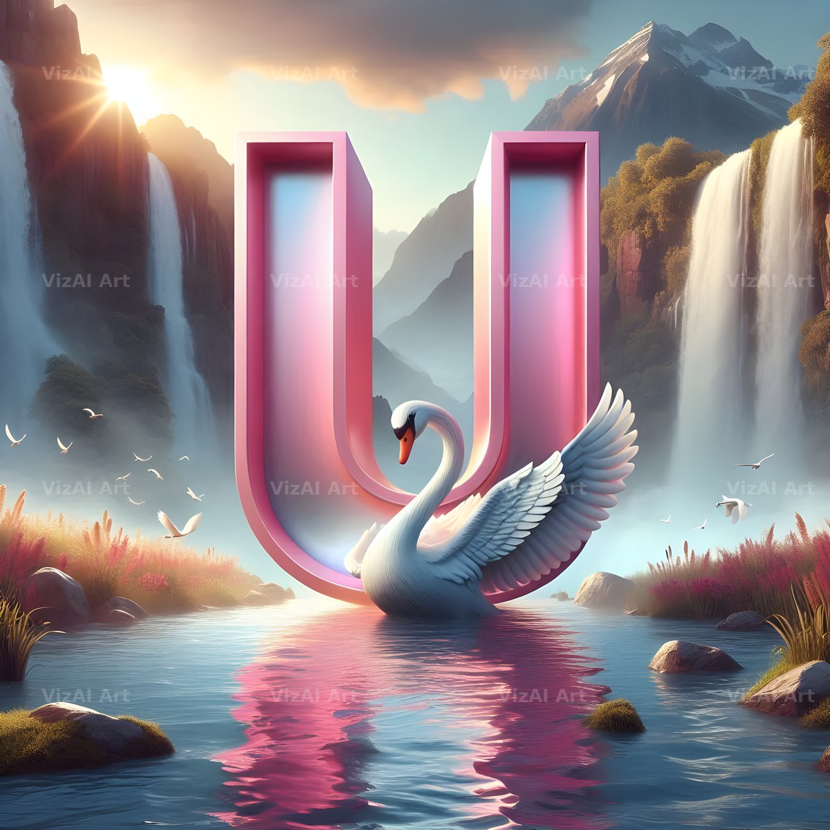 Pink Swan Lake alphabet letter U